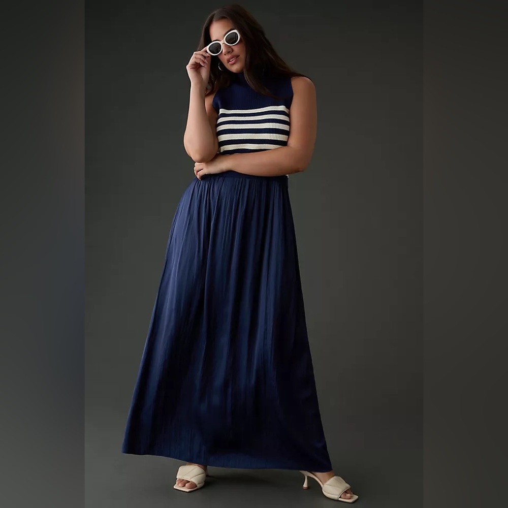 Anthropologie Navy and Cream Striped Maxi Dress - Picture 5 of 9